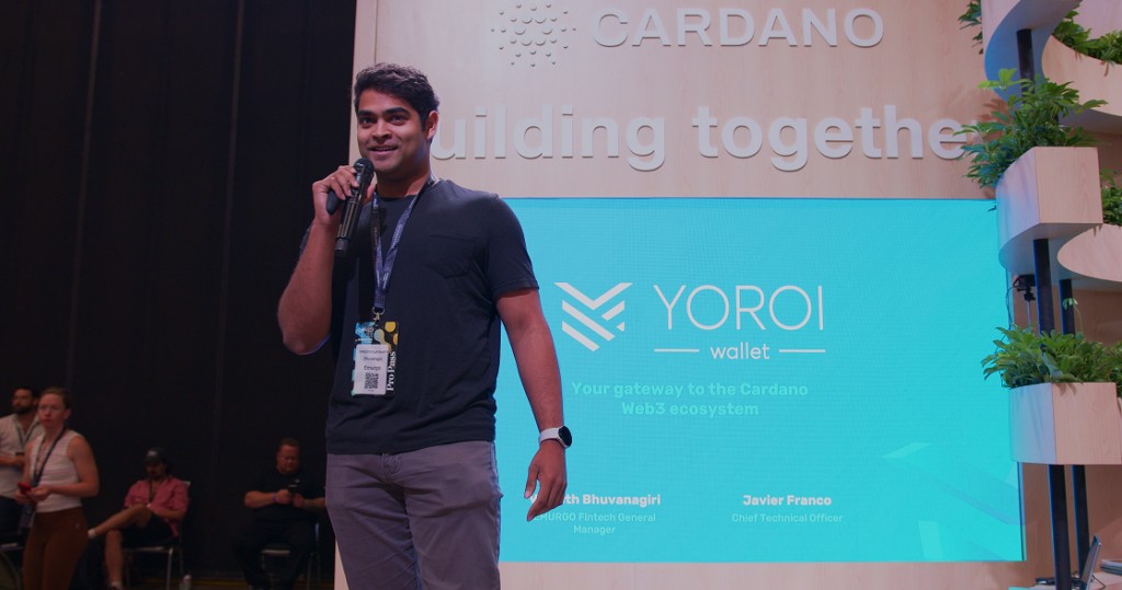 EMURGO 在 Consensus 2022 介绍 Yoroi 钱包的真实现场资料照（非2026年漏洞现场）