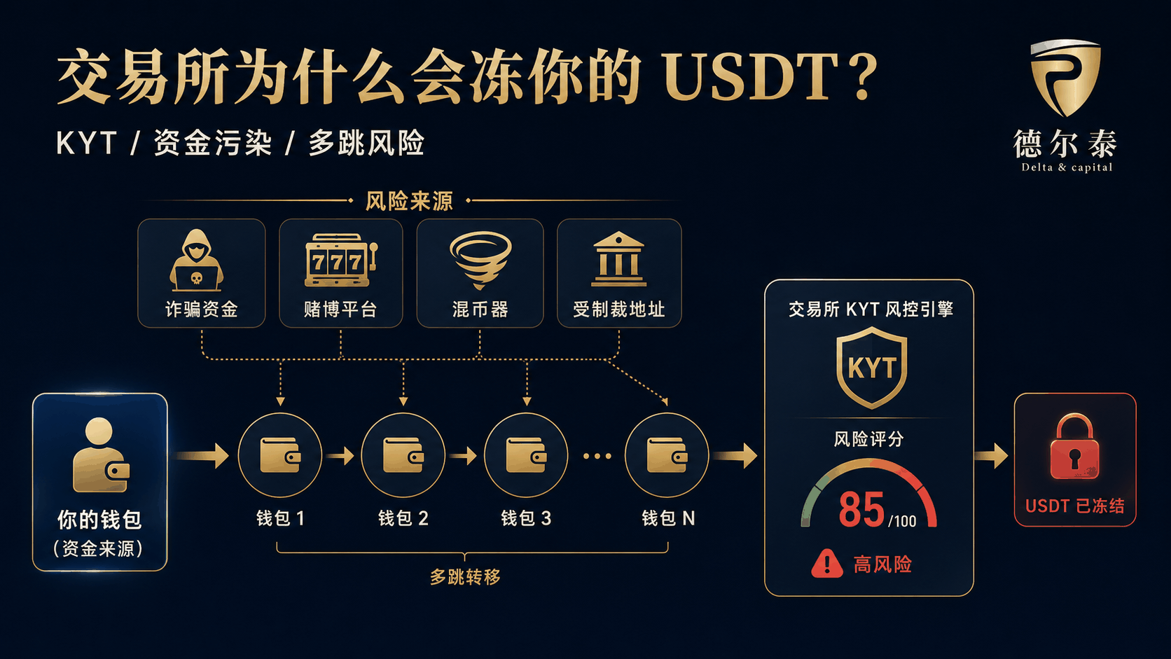 链上反洗钱 KYT 与交易所风控冻结示意